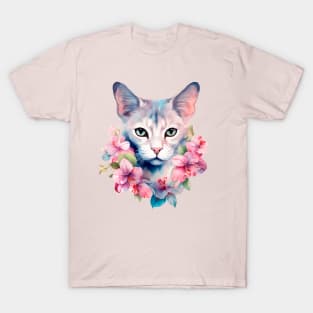 Watercolor romantic cat in flowers T-Shirt